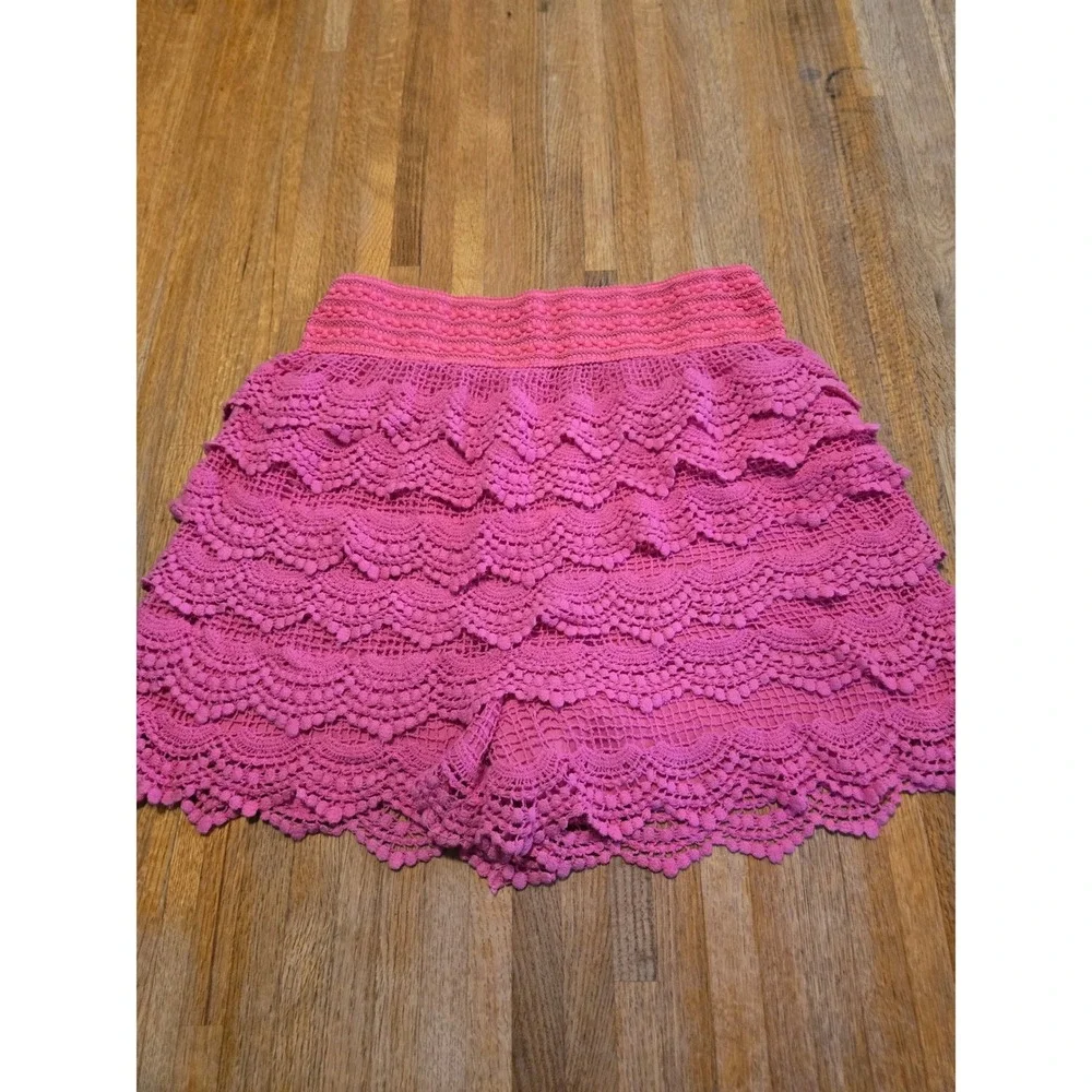 Zenobia Girls XL Hot Pink‎ Crochet Scalloped Hem Tiered Lace Linen Shorts